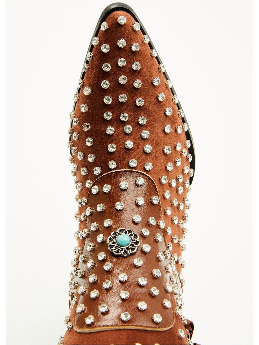 Studded Fringe Western Knee-High Boot in Cognac with Turquoise Accents - Picture 5 of 8